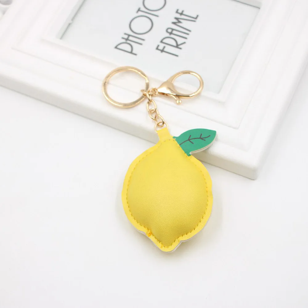 2024  Woman Purse Bag Charm Pendant Accessories 3d Lemon Keychain Lemon Pu Leather Key Chain Fruit Keychain