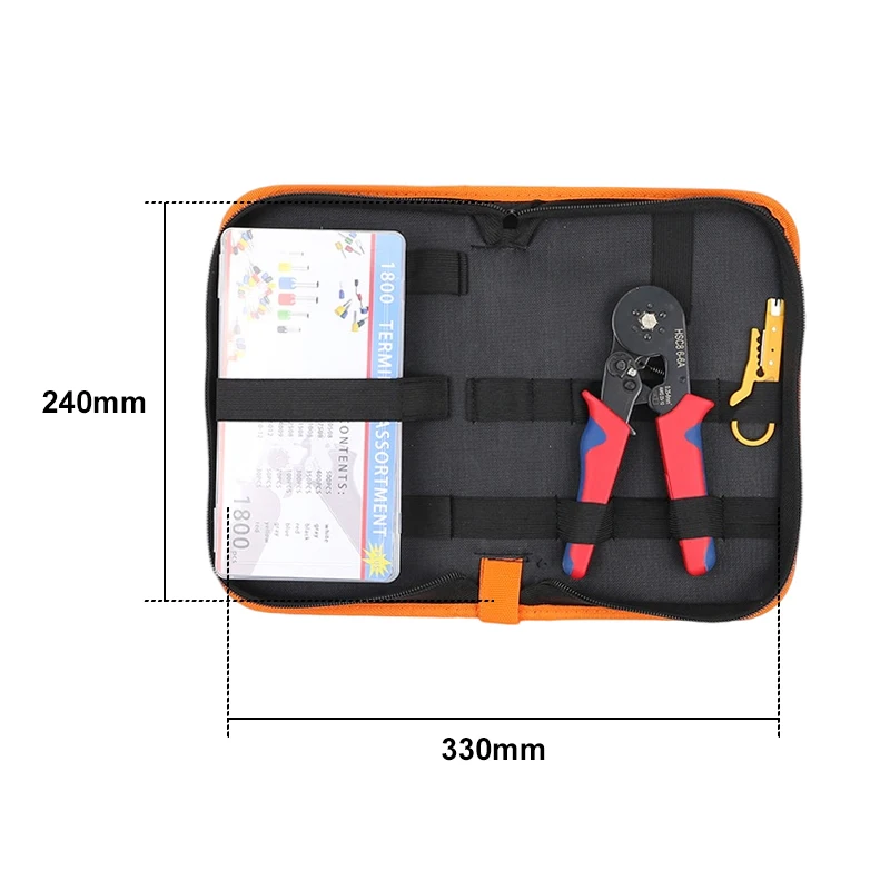 HSC8 6-4A 1800pcs 20-8AWG 0.5-10mm Electrical insulation Assorted Copper Tubular crimping pliers Terminals kit Set bag