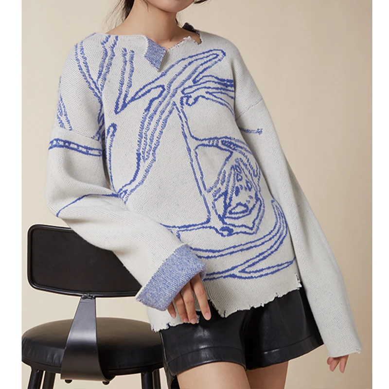 
Amzon Supplier Spring Woman Cashmere Sweater Girls Baggy Knit Pullover Crewneck Sweater For Mujer 