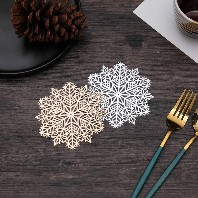 OEM Factory Custom Design Logo Snowflake Hollow PVC Bronzing Coaster Table Mat PVC Coaster