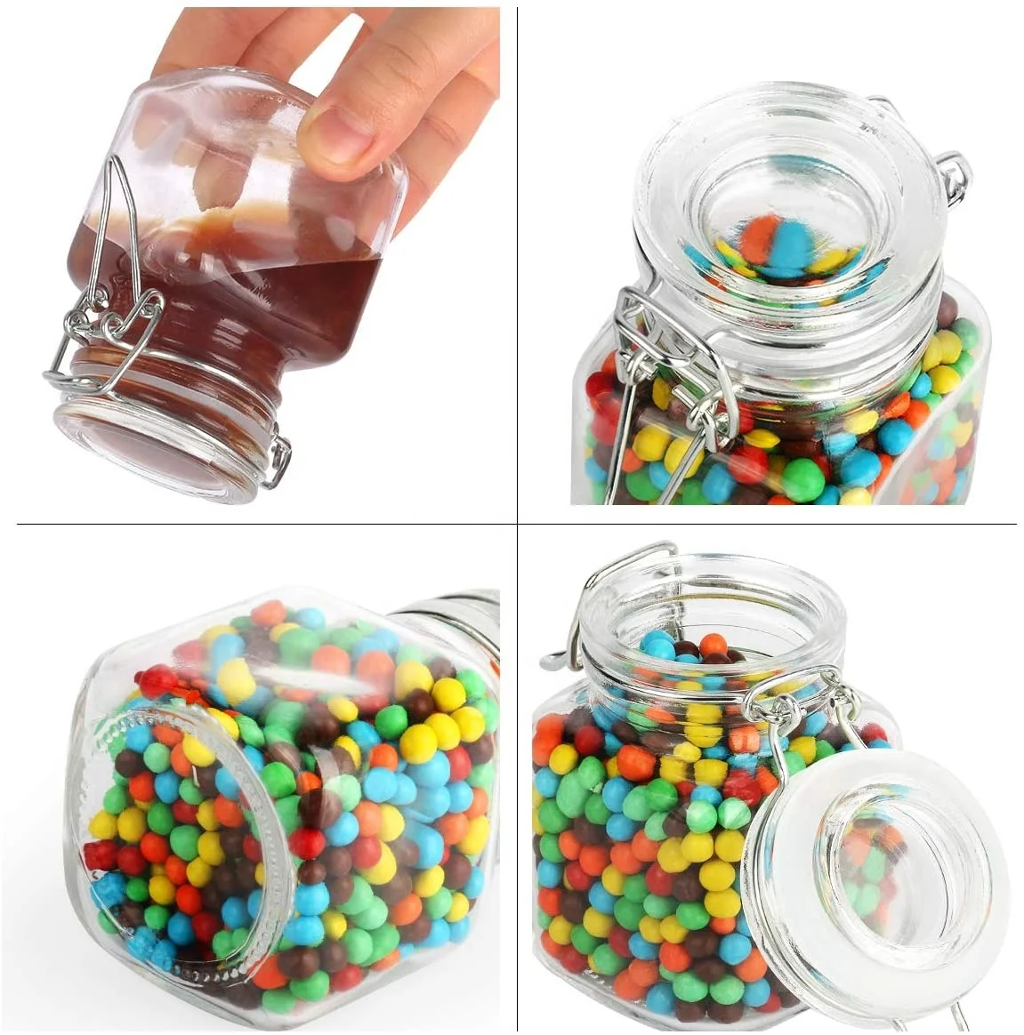 3.5 oz Small Glass Spice Jars with Rubber Gasket and Airtight Hinged Lid Spice Labels Silicone Funnels for Spice Herb Seasoning