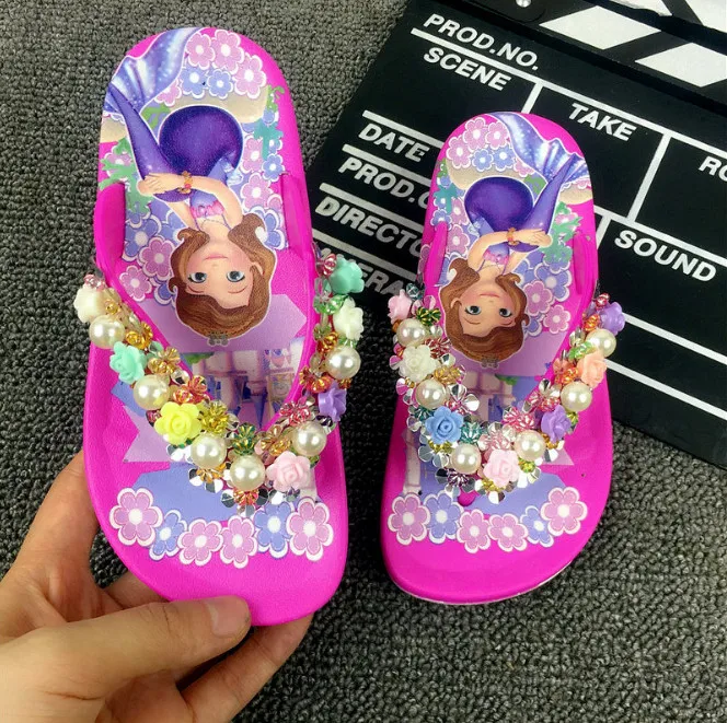 Summer Children girls slipper  flower cartoon PVC beach Slippers Non-slip flip flop