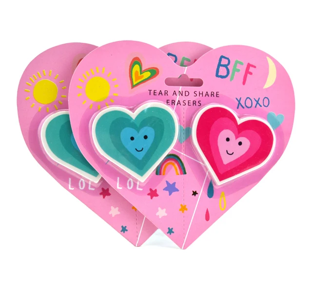 LOW MOQ wholesale New stationery cartoon shape rubber kids kawaii Rubber Eraser hot sale heart shape eraser
