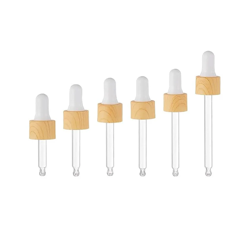 18/410 20/400 Bamboo Wooden Dropper Caps screw press 1ml round pointed top glass pipette for Glass Bottles