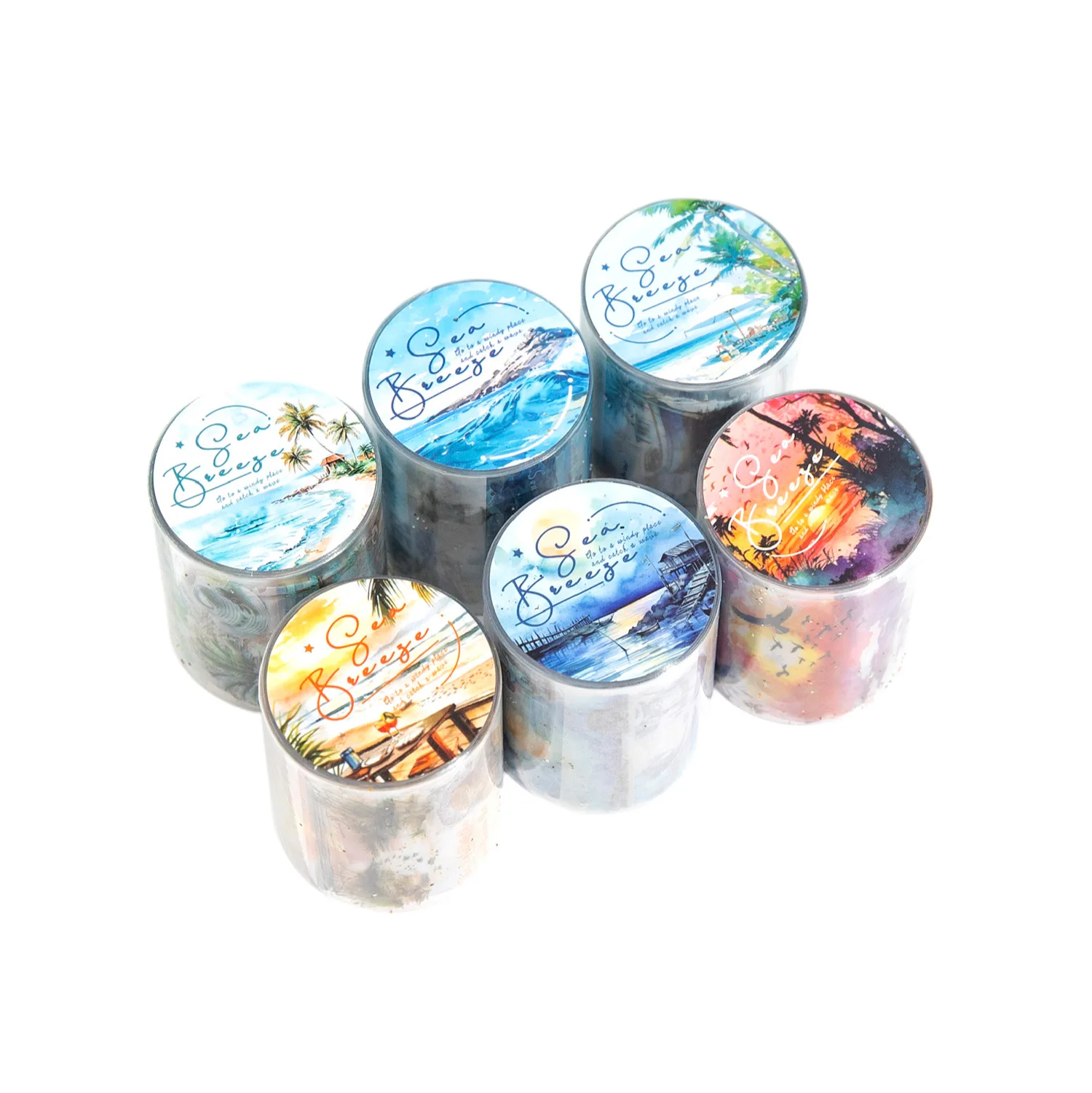 1 roll/piece Tape Sea Breeze Series Seaside Scenery Handbook DIY Material Recycling Sticker