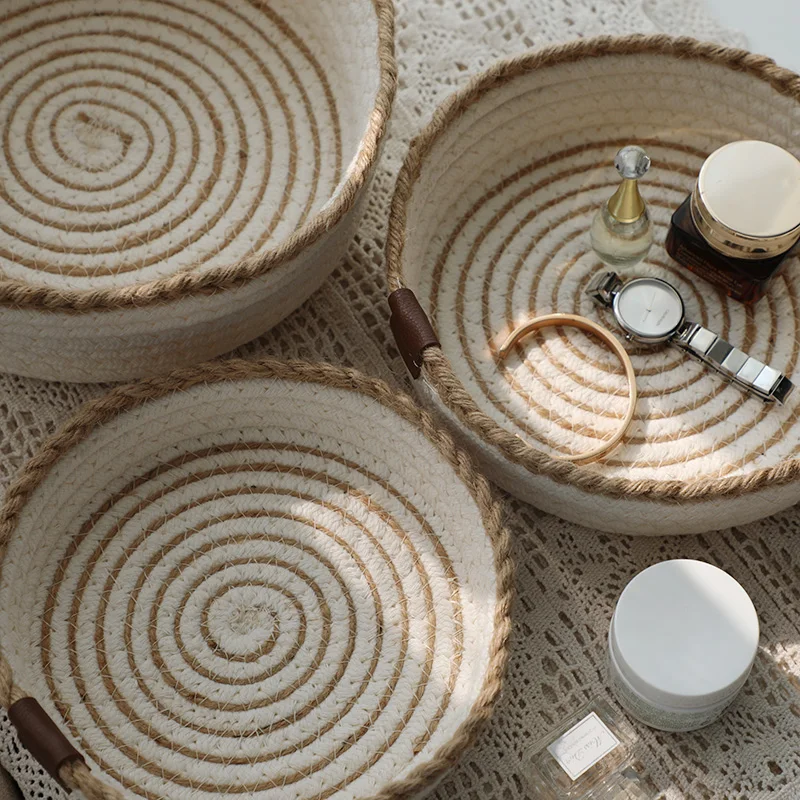 Collapsible small woven Storage Basket Foldable Handmade Cotton Rope Storage Basket Desktop Clutter box