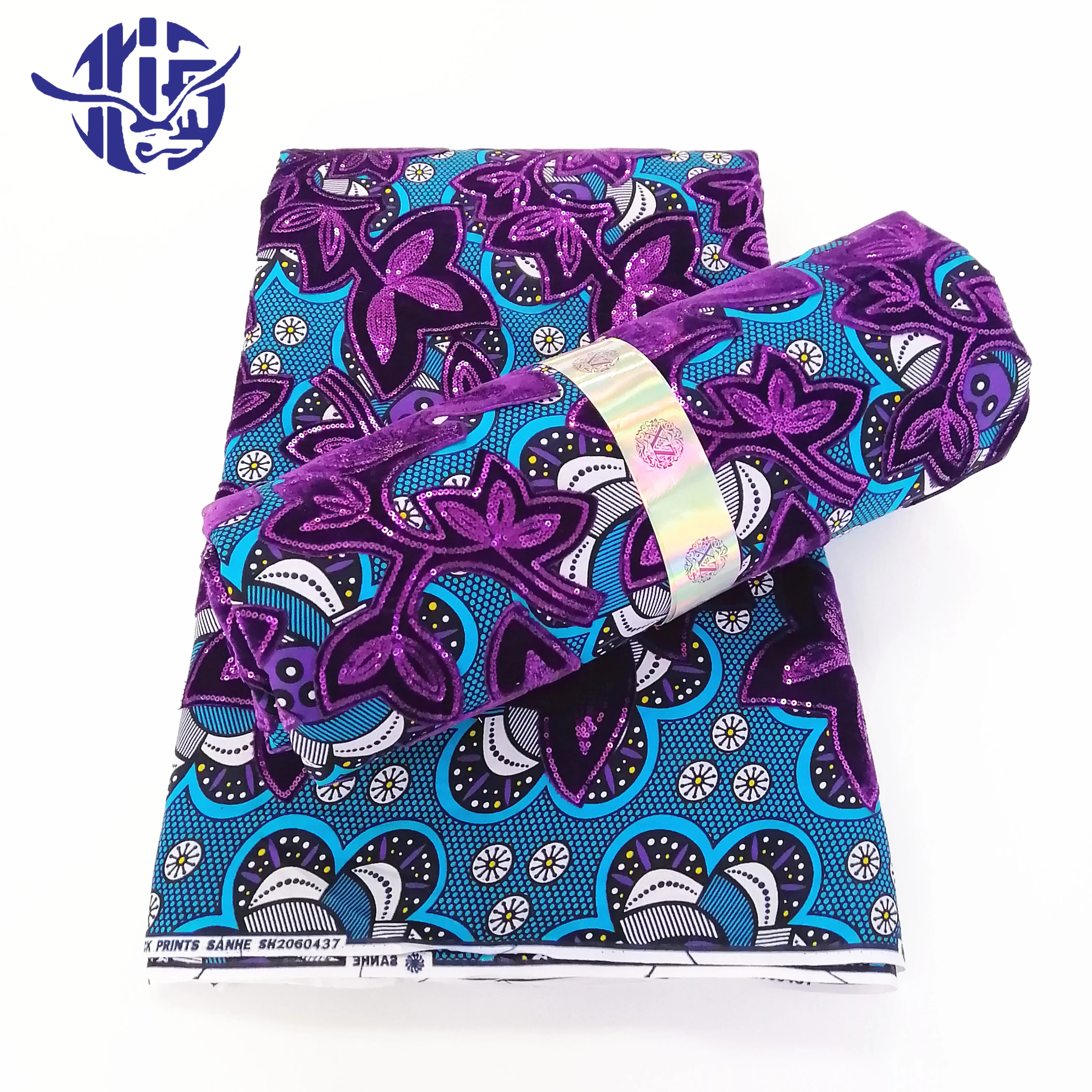 
100% Cotton 6 Yards embroidery Real Sanhe Quality Printing African Ankara Fabrics sequin Wax lace Prints 