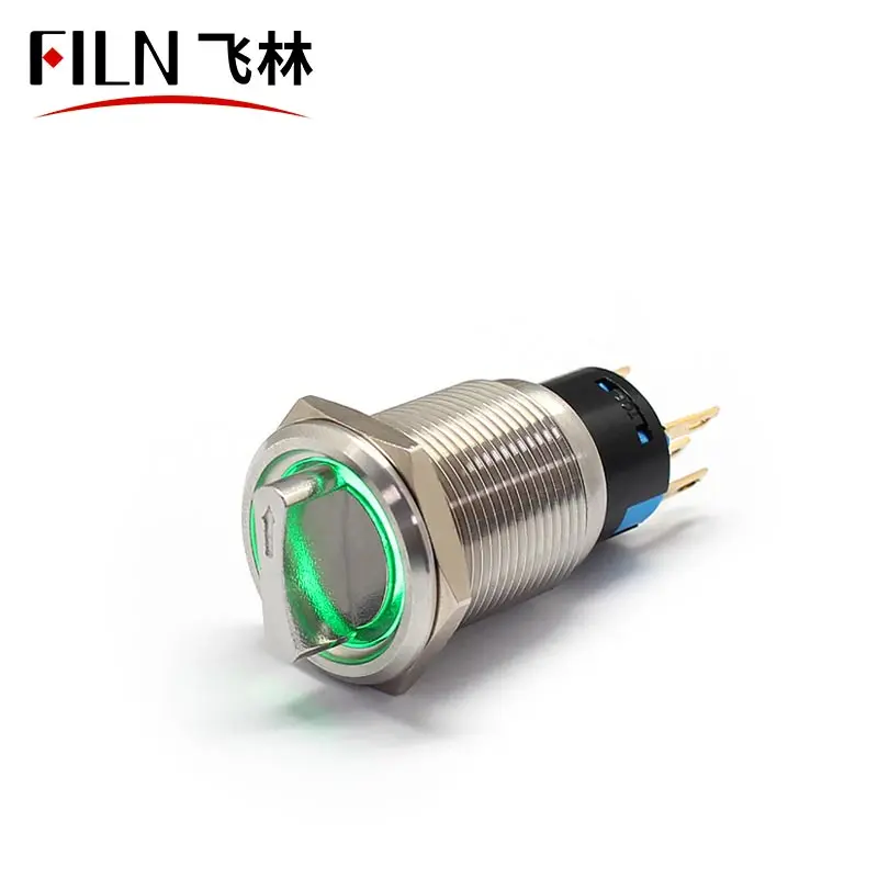 19mm Push Button Switch DPDT Metal selector Rotary Switch Waterproof Stainless Steel 2 Position 1no1nc Switch 5pins with led