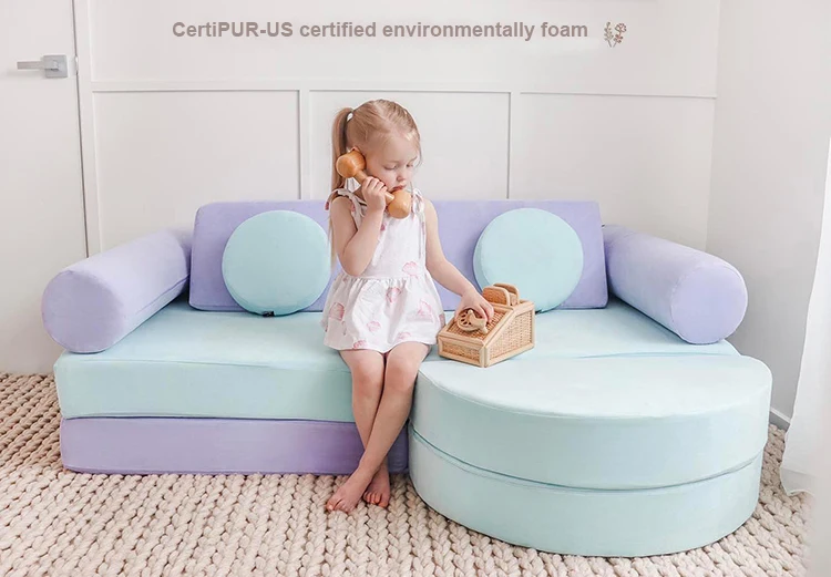 Pink colour Velvet Sofa Couches Children Sectional  Play foam couch 10pcs  Kids Play Game Sofa Creativity Kids Play Couch