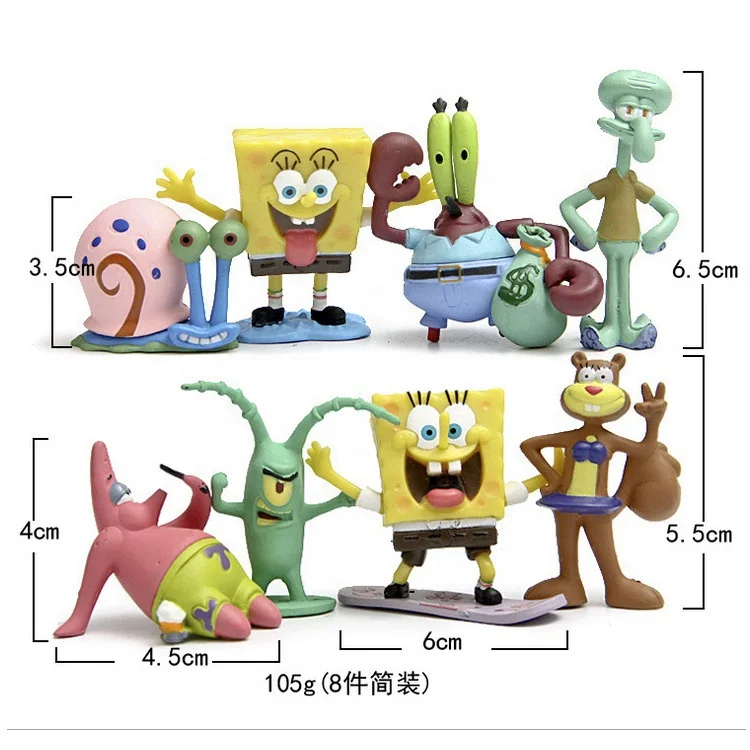 Cake Topper 8pcs/set Sponge Action Figure Model Dolls Toys Patrick Star Figurine Squidward Tentacles