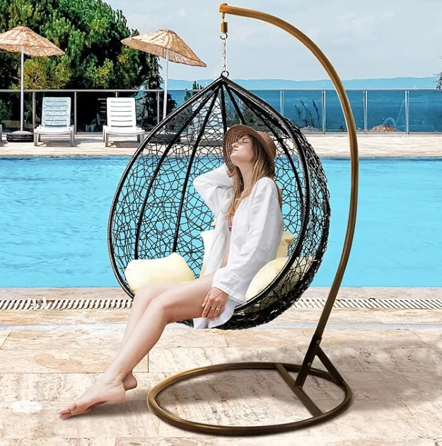 High Quality Portable Egg Wicker Hanging Chair Steel and Cotton Patio Outdoor Swing for Kitchen Camping Hammock