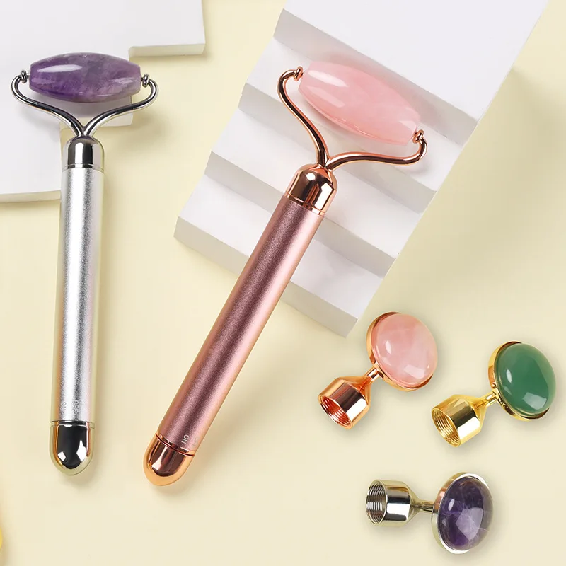 
Wholesale Handheld Facial Rose Quartz Pink Jade Roller Beauty Massage Bar Jade Face-Lifting Meridian Massage Roller 