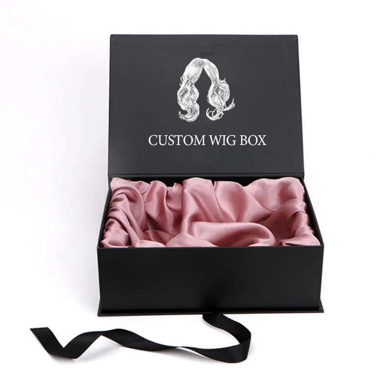 Wholesale Custom Logo Black Luxury Cardboard Paper Wig Hair Extension Gift Package Box Magnetic Packaging Boxes For Wigs