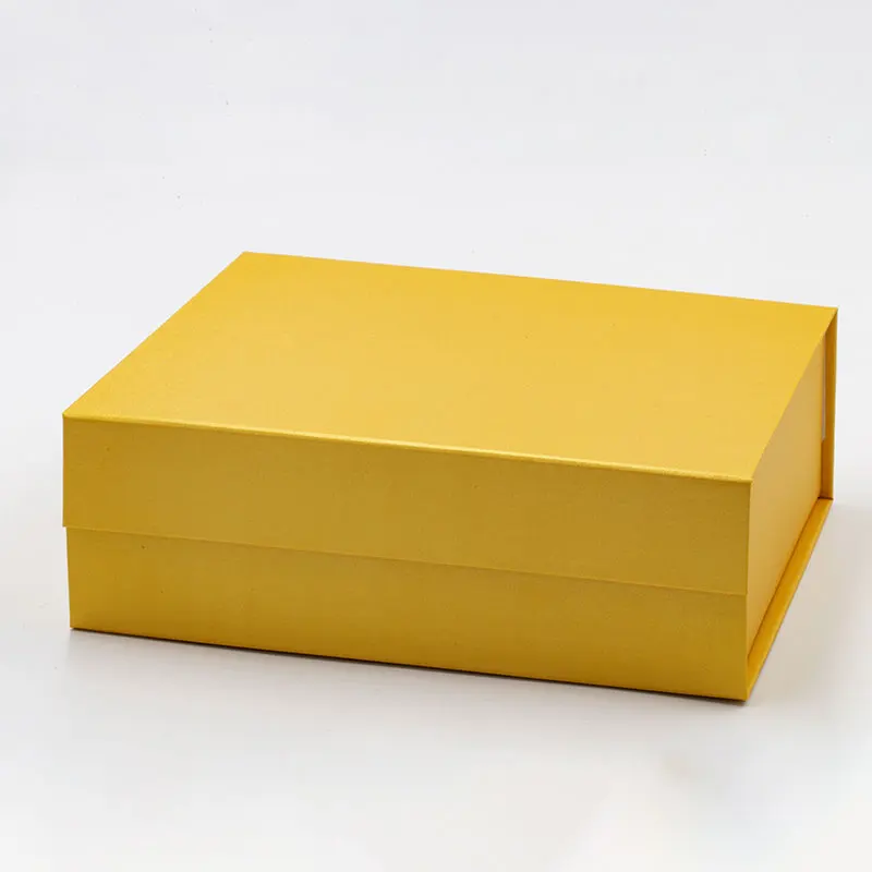 Golden art paper folding flip top cardboard gift box packaging idea with magnetic lid