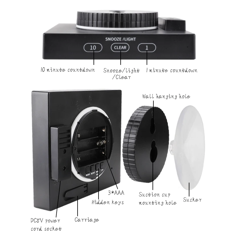 Thermometer Hygrometer IP65 Waterproof Wall Clock Dual Alarms Timer Temp Humidity Meter Countdown Clock Bathroom Digital Clock