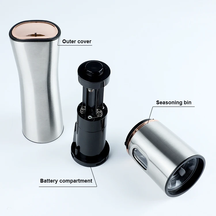 High quality Stainless steel round ceramic pepper mill electric smart herb and spice grinder