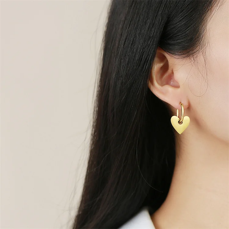 Simple Plain Heart Shape Earrings Stainless Steel Custom Fashion Hoop Charm Earring