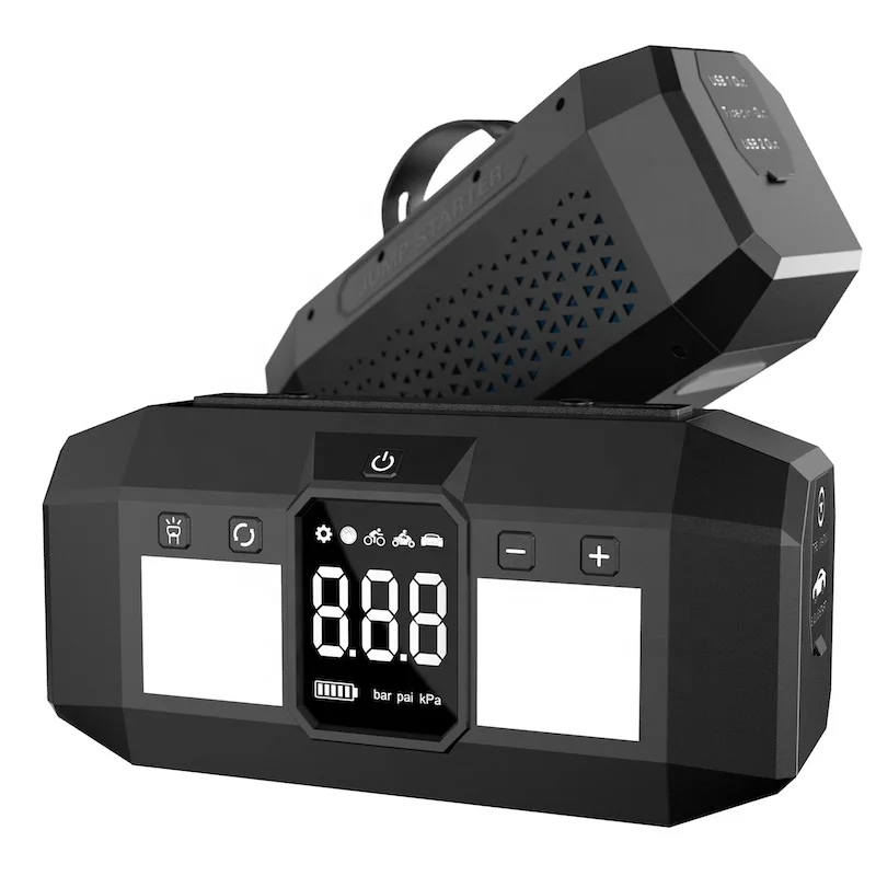 emergency portable jump start power bank booster jumper 12v car battery jump starter with air pump inflator air compressor