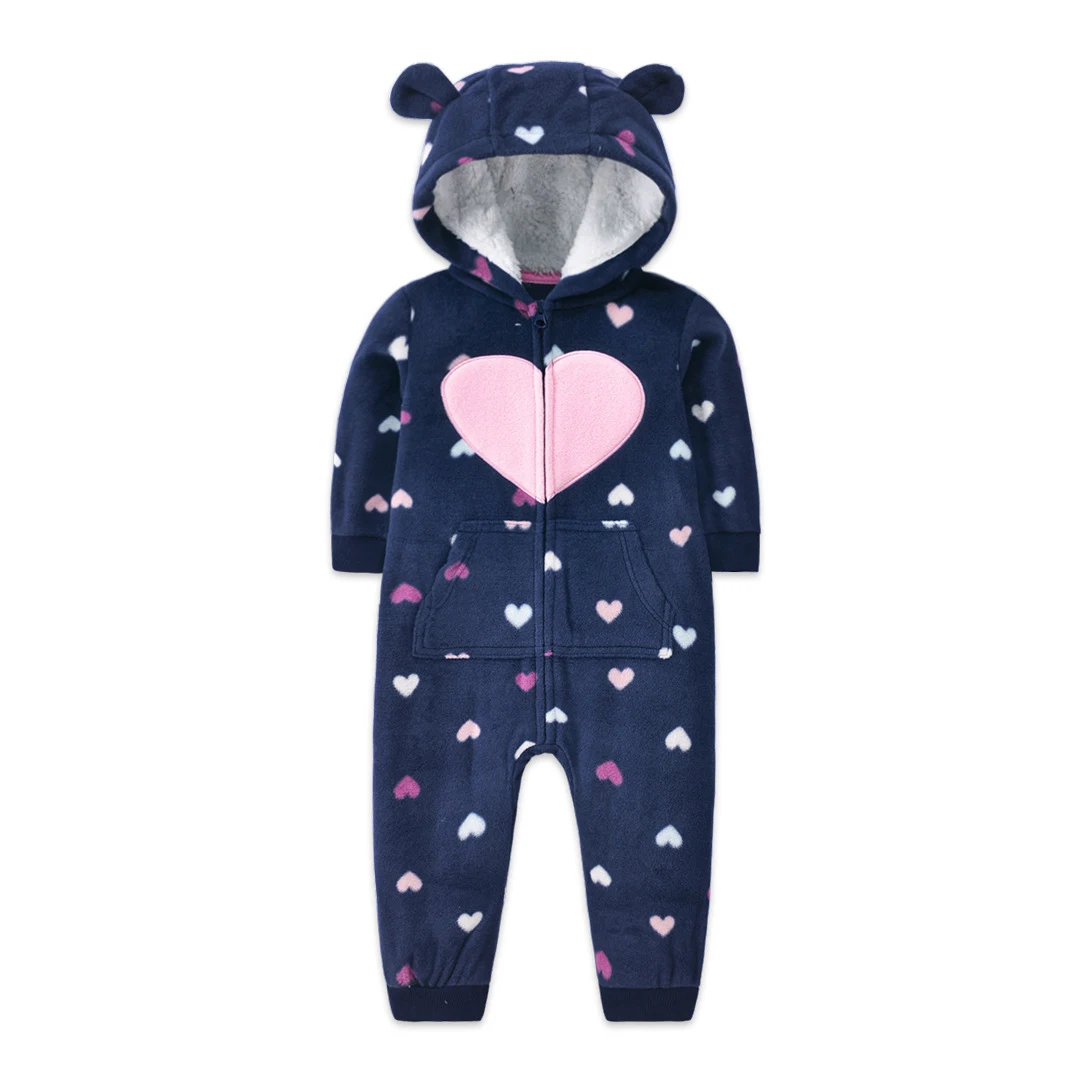 Wholesale winter baby long sleeve onesie hooded pajamas soft fluffy thickening clothes baby romper