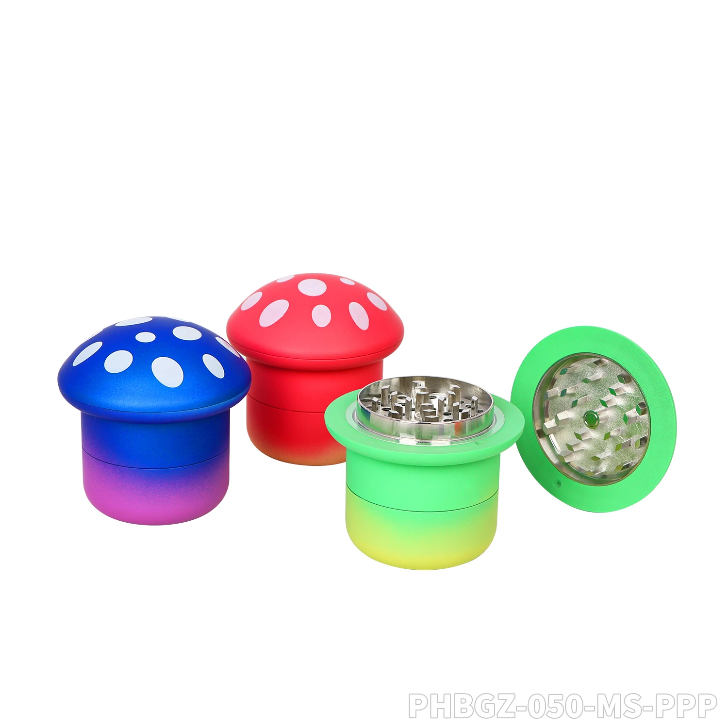 Puff Puff Pass Brand Series 4-Layer Zinc Alloy Plastic Cigarette Grinder Rainbow Color Spray Paint Frosted Mushroom