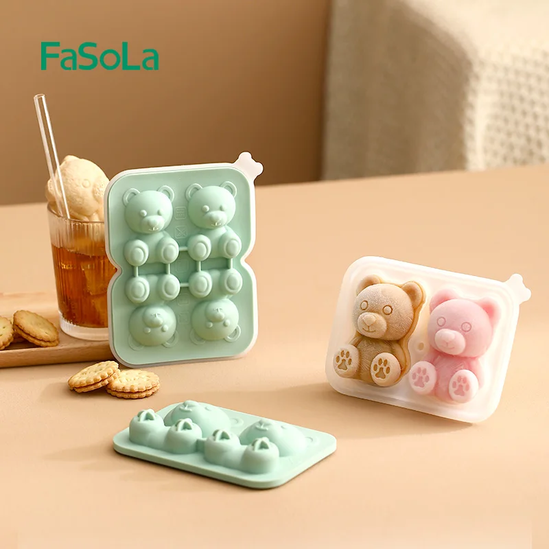 FaSoLa Bear Ice Cube Tray with Lid Silicone Ice Mold Mould Bear Shaped Silicone Ice Ball Maker Easy Release BPA Free