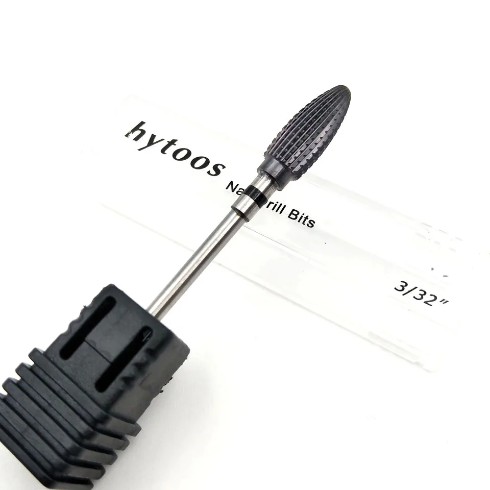 Черные титановые сверла HYTOOS для ногтей 3/32 дюйма вольфрамовые карбидные ступенчатые сверла для маникюра электрические сверла для ногтей аксессуары инструменты для ногтей