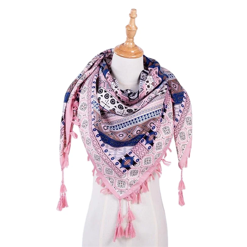 Модный женский квадратный шарф из пашмины с принтом в богемном стиле, с кисточкой, Amazon