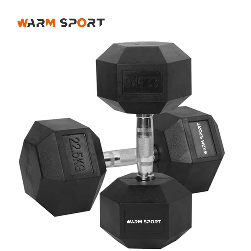 High Quality Gym Work Out Customized Logo 1-50 KG Cast Iron Rubber Coated Hex Dumbbell Set