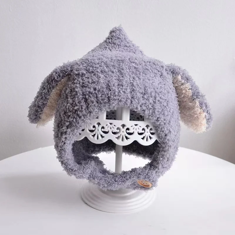 Лидер продаж уютные плюшевые плотные Меховые детские ветрозащитные теплые зимние шапки с кроличьими ушками вязаные для мальчиков и девочек
