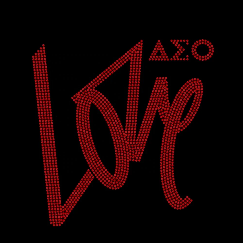 Custom High Quality LOVE Iron-On AE O Heat Transfer Rhinestones Delta Design Bling Rhinestone Patch for cloth and garment