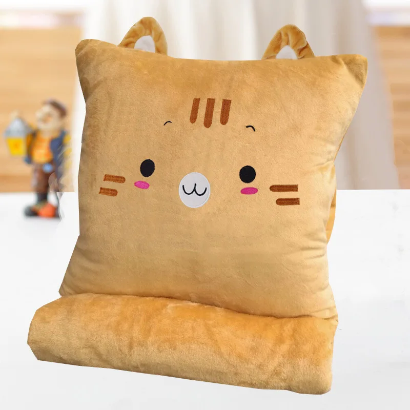 Flannel material foldable pillow and blanket 2 in 1 plush animal pillow blanket carpet