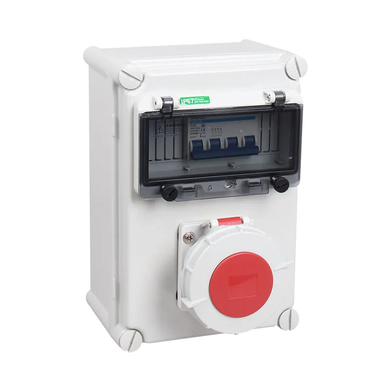 Saipwell  Outdoor Waterproof IP55 PC Plastic Three Phase Electrical MCCB Distribution Socket Plug Box