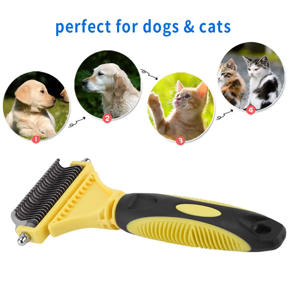 Amazon hot selling double side pet cat dog stainless steel grooming knotted hair removal dematting brush comb wholesale 2021