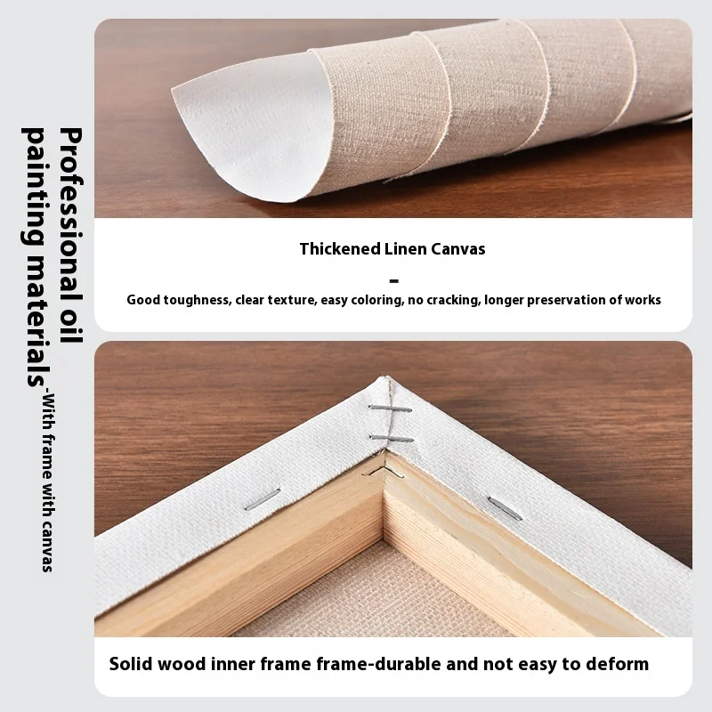 Free framing oil painting frame with blank linen canvas inner frame, finished oil painting, simple and fine edged  customizable