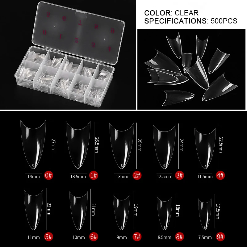 Wholesale Hot Sale Product Half Paste Natural Slice False Nail Tips Clear No C Curve Nail Tips Extension
