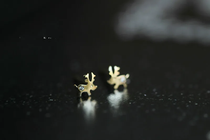 14K Pure Gold Heart Earrings Reindeer Snowflake Studs Dainty Simple Minimal Styles for Wedding or Gifts Kids kj150