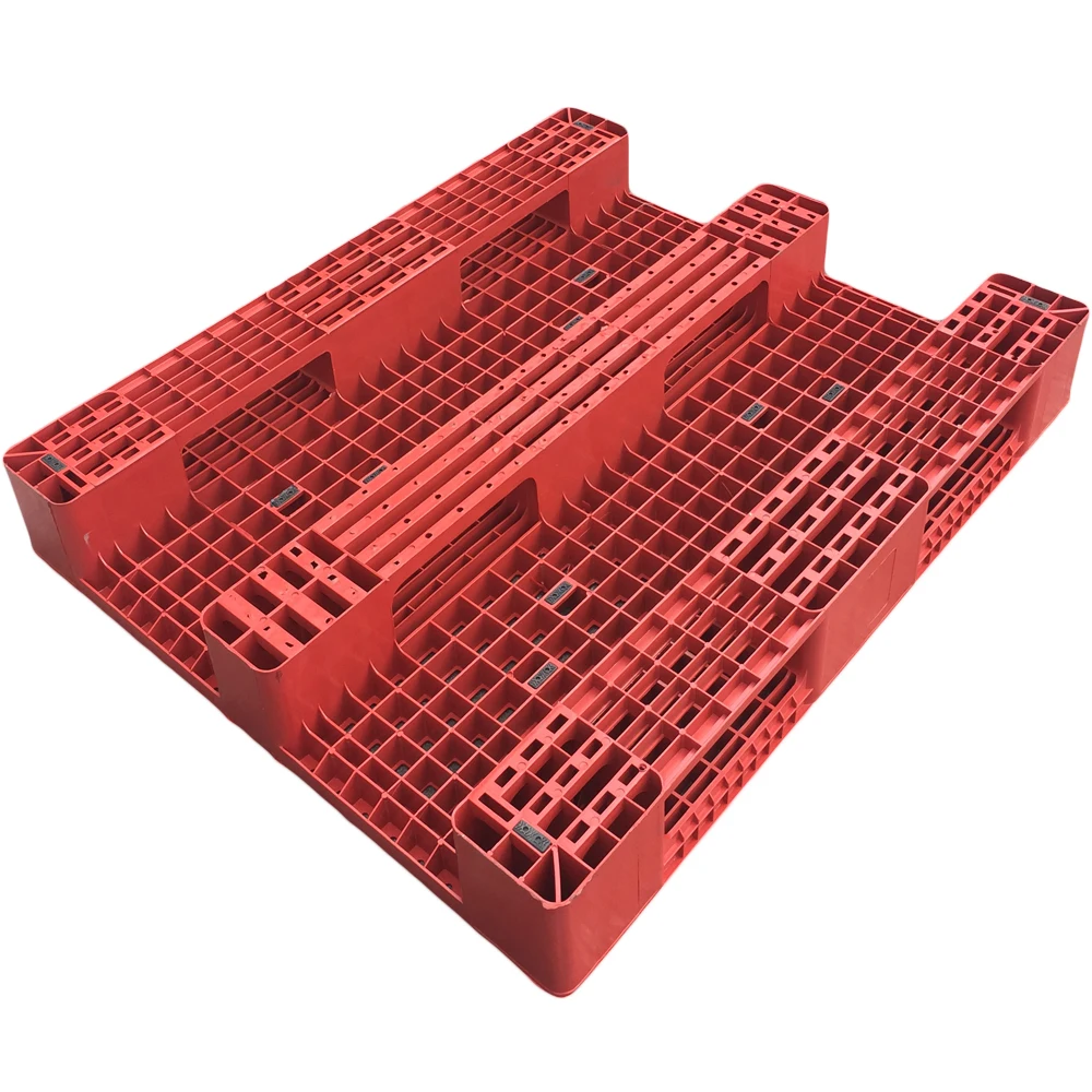 China Hot Sale 3 Skids Blue Custom Made Economic European Grid Open Bottom Deck Anti Slip Plastic Pallet For Sale