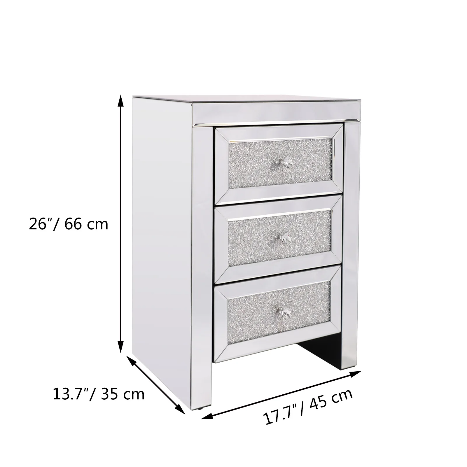 Modern Luxury 3-Drawer Coffee TV Nightstands Crystal Crushed Diamond & Mirrored Furniture for Living Room