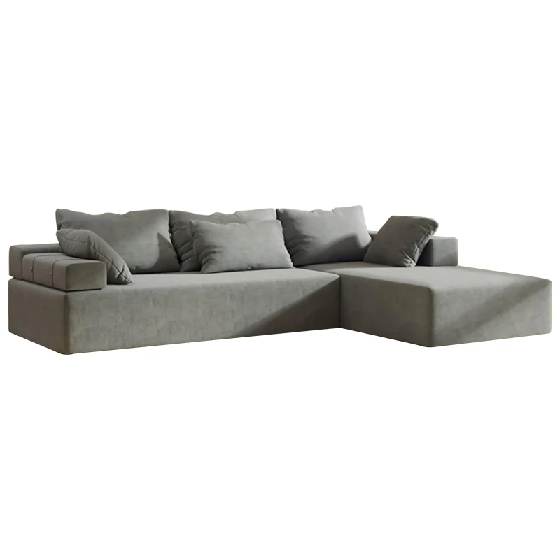 Luxury Modular Design Beige Corduroy Semi-Couch Set High-Density Plush Foam Furniture Modern Minimalist Style Living Room Sofa