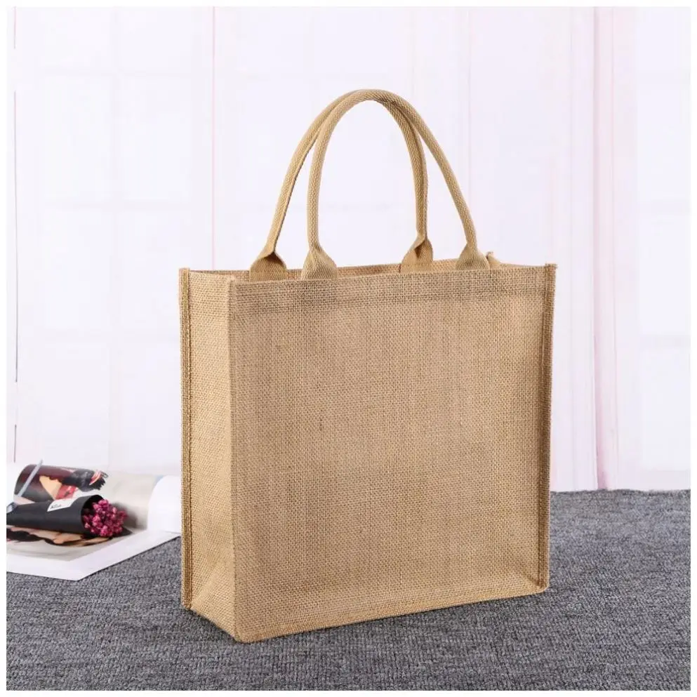 Custom Eco Friendly Laminated Jute Bag Burlap Reusable Grocery Bag Linen Hessian Shopping Tote Bags With Custom Printed Logo