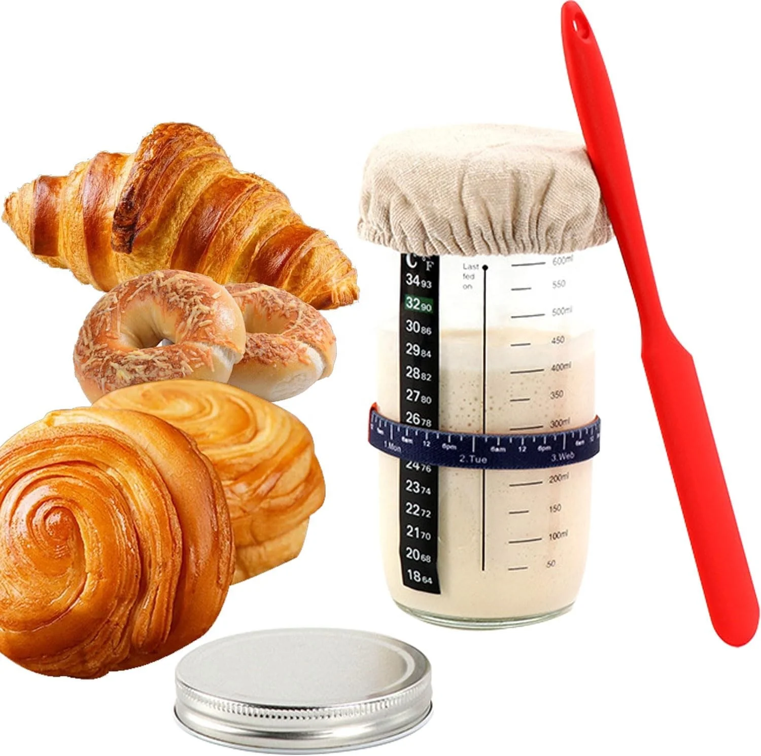 730ml Sourdough Starter Jar Kit With Date Marked Feeding Band Thermometer Sourdough Jar Scraper Sourdough Container Sewn Cloth