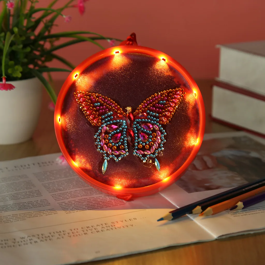 Светящаяся красная бабочка DIY алмазная живопись ночной свет