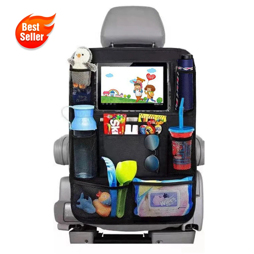 Car Back Seat Organizer Storage Bag Backseat Storage Bag with Touchable Tablet Holder for Toy iPad Bottle Snacks Books
