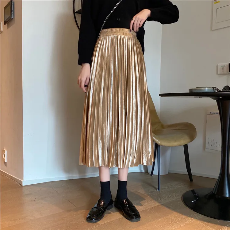 Ropa de Moda Elegante Falda Largo de Terciopelo de Las Mujeres Faldas Plisadas woman skirt