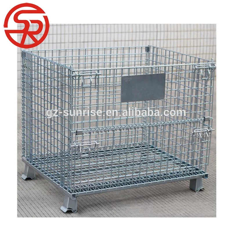 Metal folding steel pallet cage wire mesh container