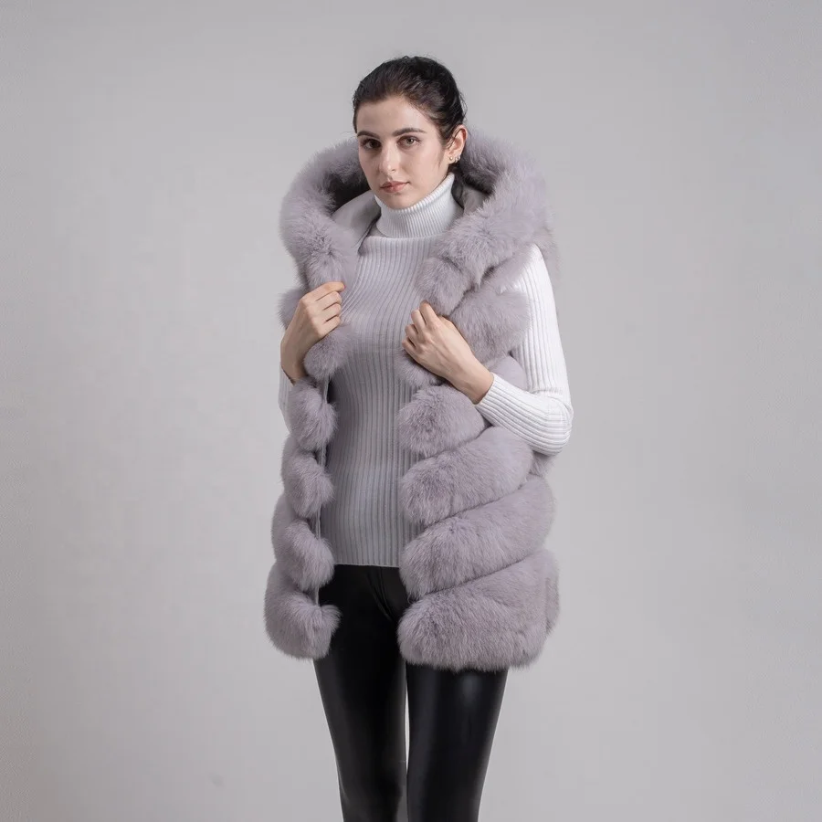 Бесплатная доставка, новое поступление, толстовка QIUCHEN- QC8056 из цельного натурального Лисьего меха, жилет высокого качества из плотного лисьего меха, модный жилет для девочек
