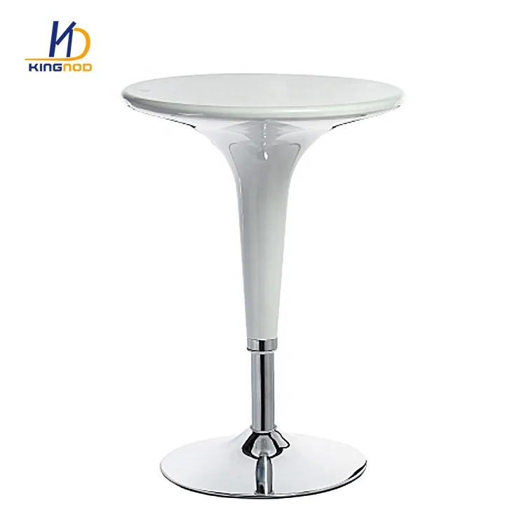 China Best Price Home Club Ajustable Bar Smooth Chromed Base Small Round Plastic Top Bar Table For 2 Seats