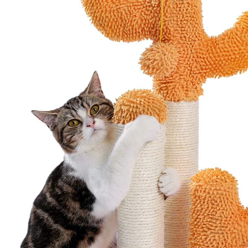 US Stock Free Shipping Modern Cactus Cat Tree Cat Scratching Post Interactive Toy Dangling Ball