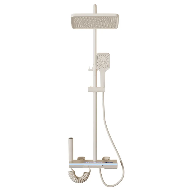 New Milky white Piano Key Copper Exposed Shower Mixer Led Temperature Digital Display Shower Set Bathroom