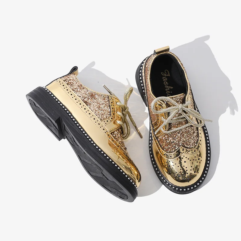 2024 Spring Summer Boys Leather Shoes New Primary School Soft Shoes Students Black English Wind Performance Light Feature Girls